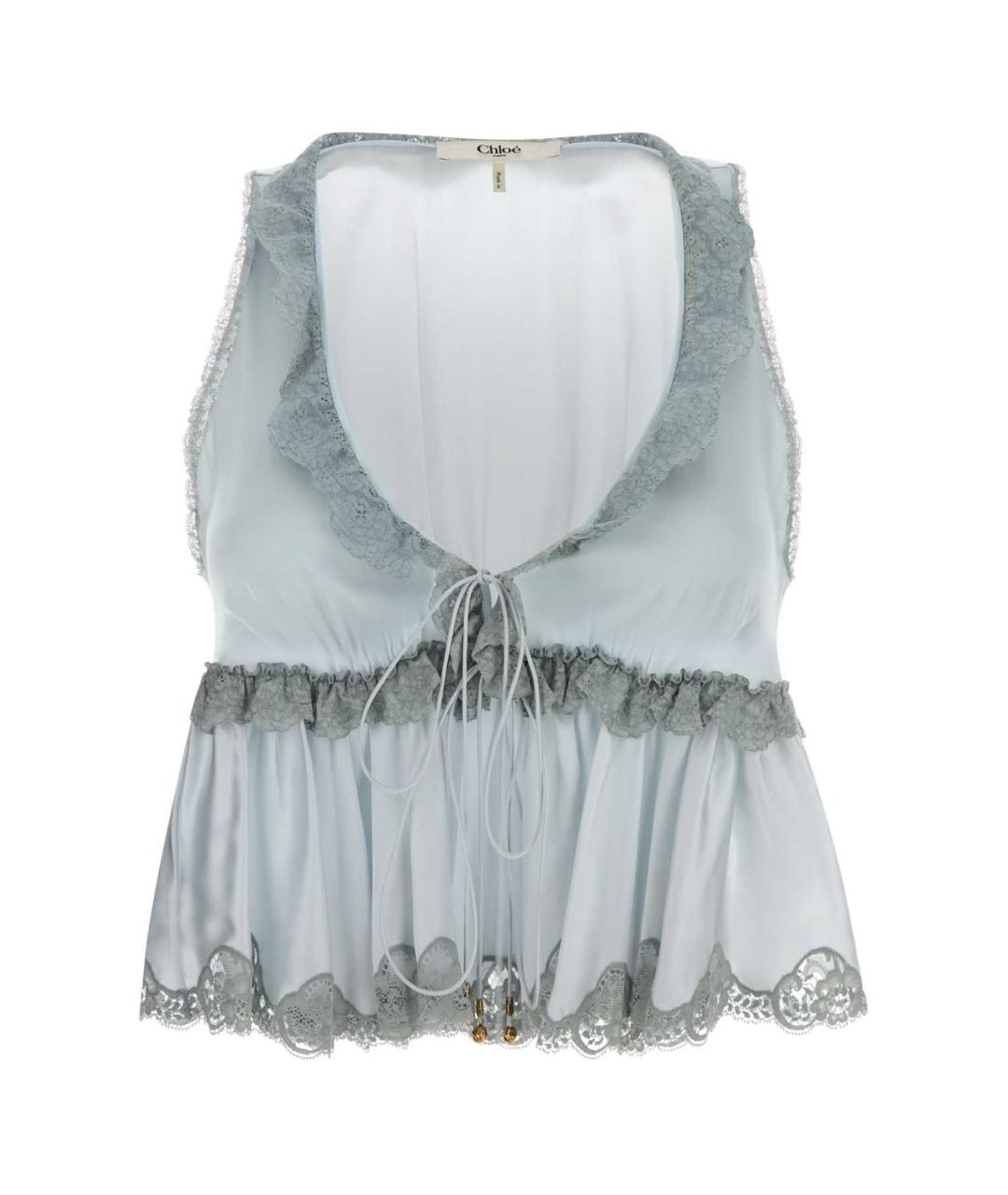 CHLOE Голубая шелковая блузы, фото 1