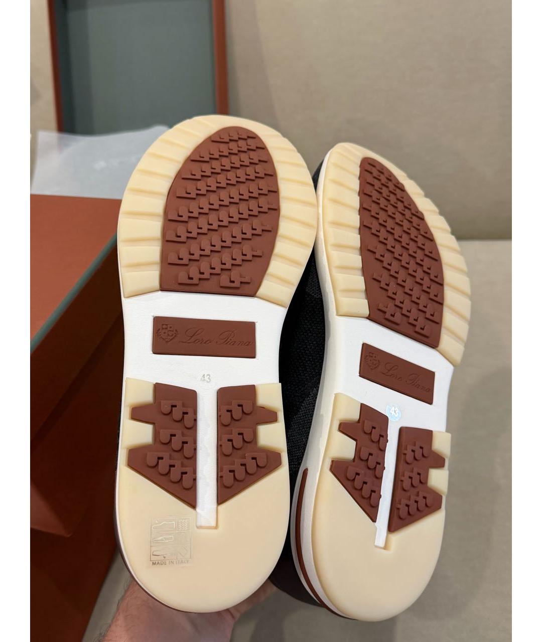 LORO PIANA Антрацитовые текстильные низкие кроссовки / кеды, фото 5