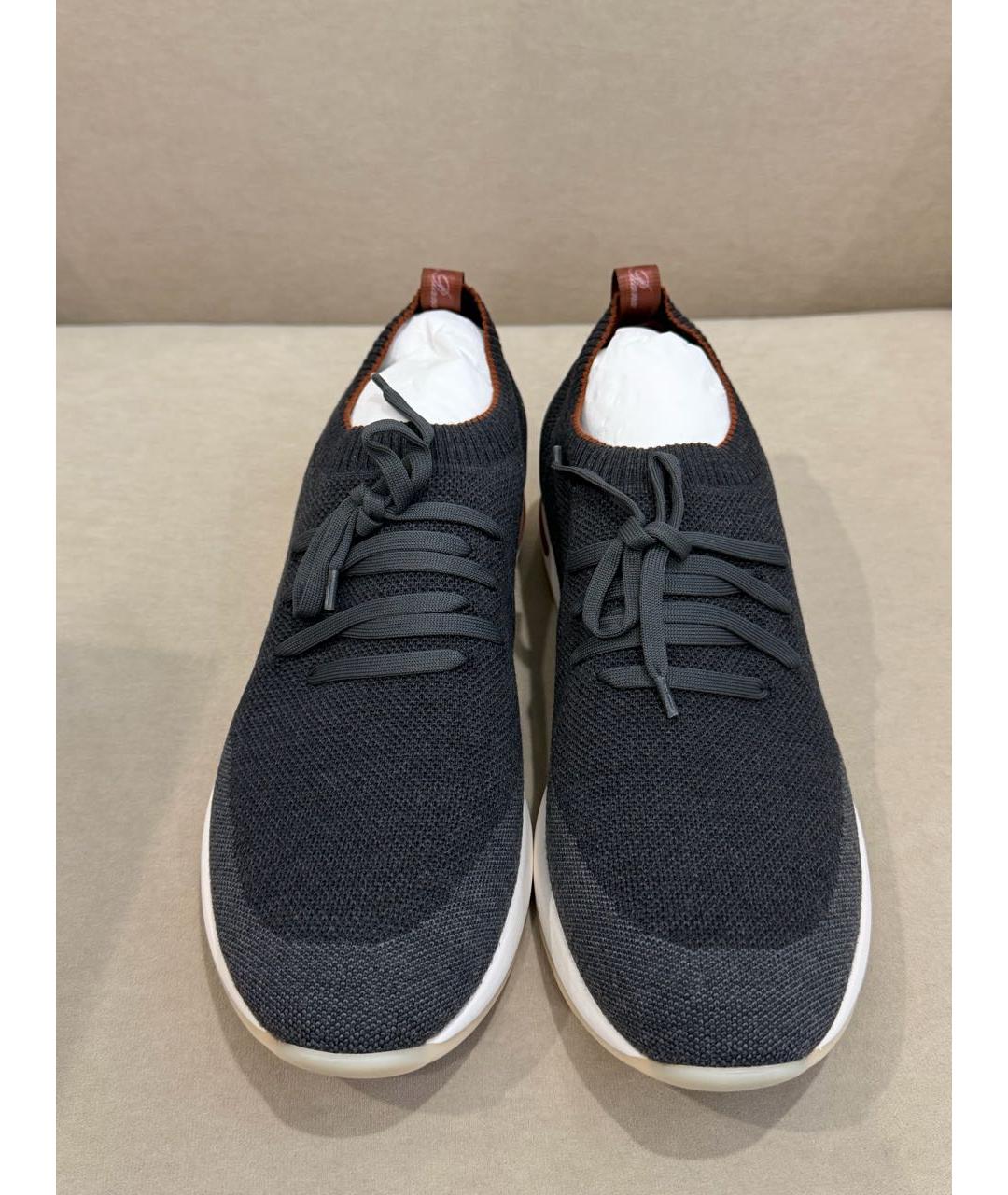LORO PIANA Антрацитовые текстильные низкие кроссовки / кеды, фото 2
