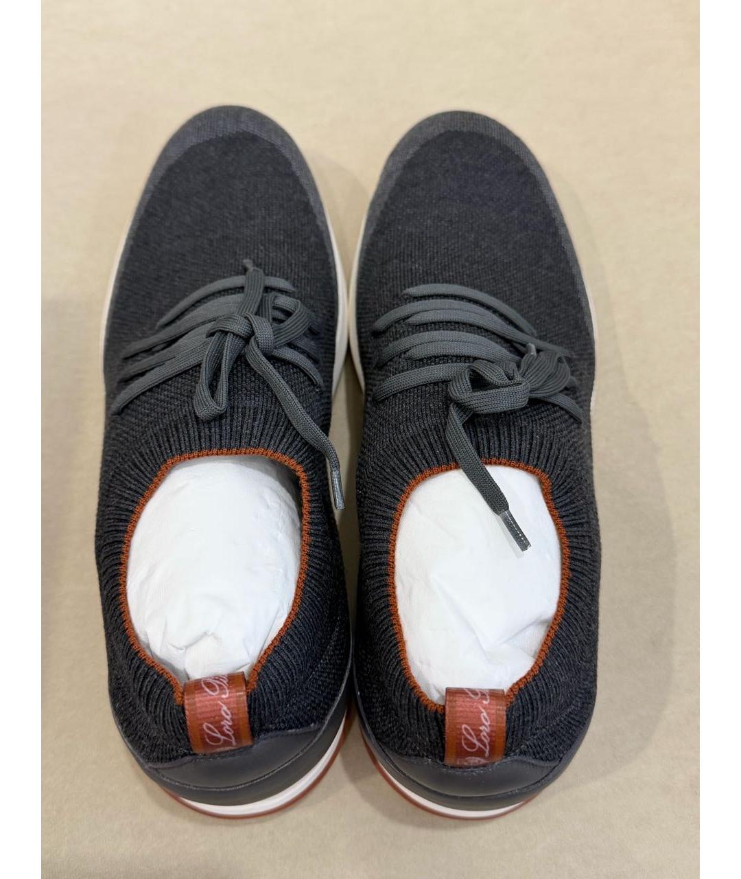 LORO PIANA Антрацитовые текстильные низкие кроссовки / кеды, фото 3