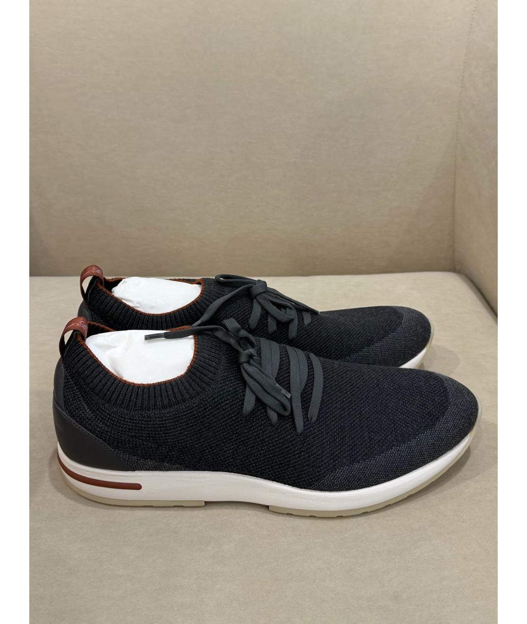 LORO PIANA Антрацитовые текстильные низкие кроссовки / кеды, фото 6