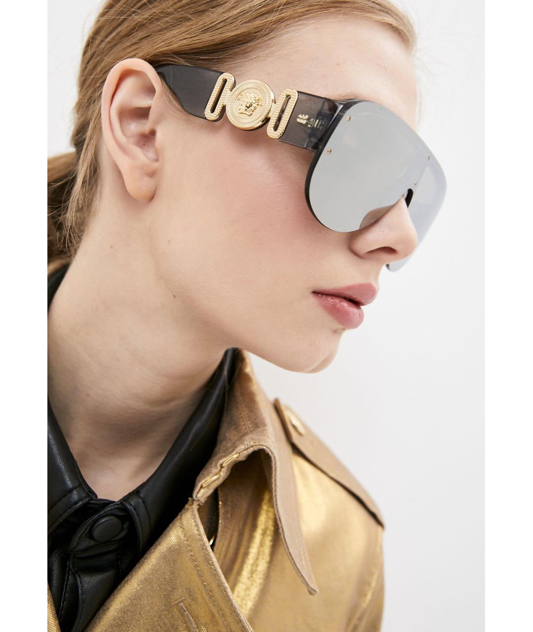 VERSACE Антрацитовые пластиковые солнцезащитные очки, фото 6