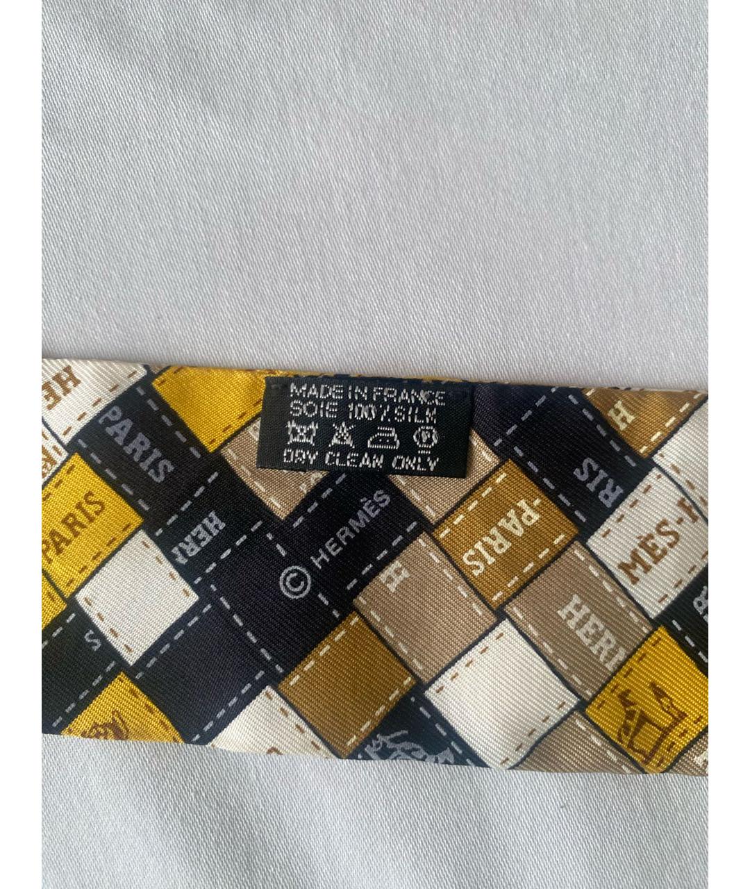 HERMES Горчичный шелковый платок, фото 2