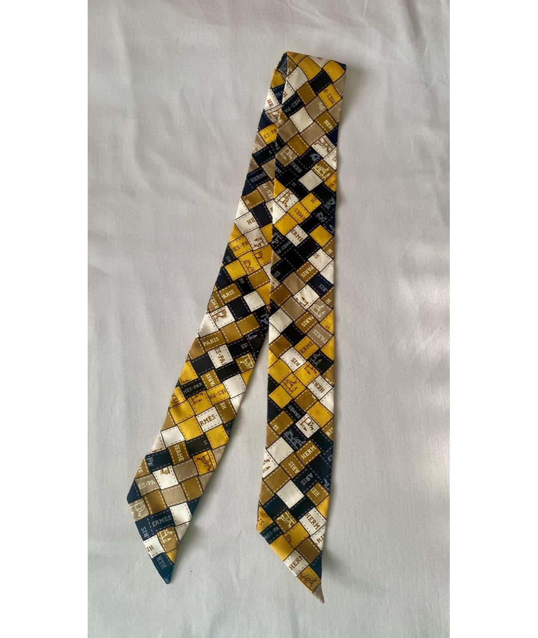 HERMES Горчичный шелковый платок, фото 4