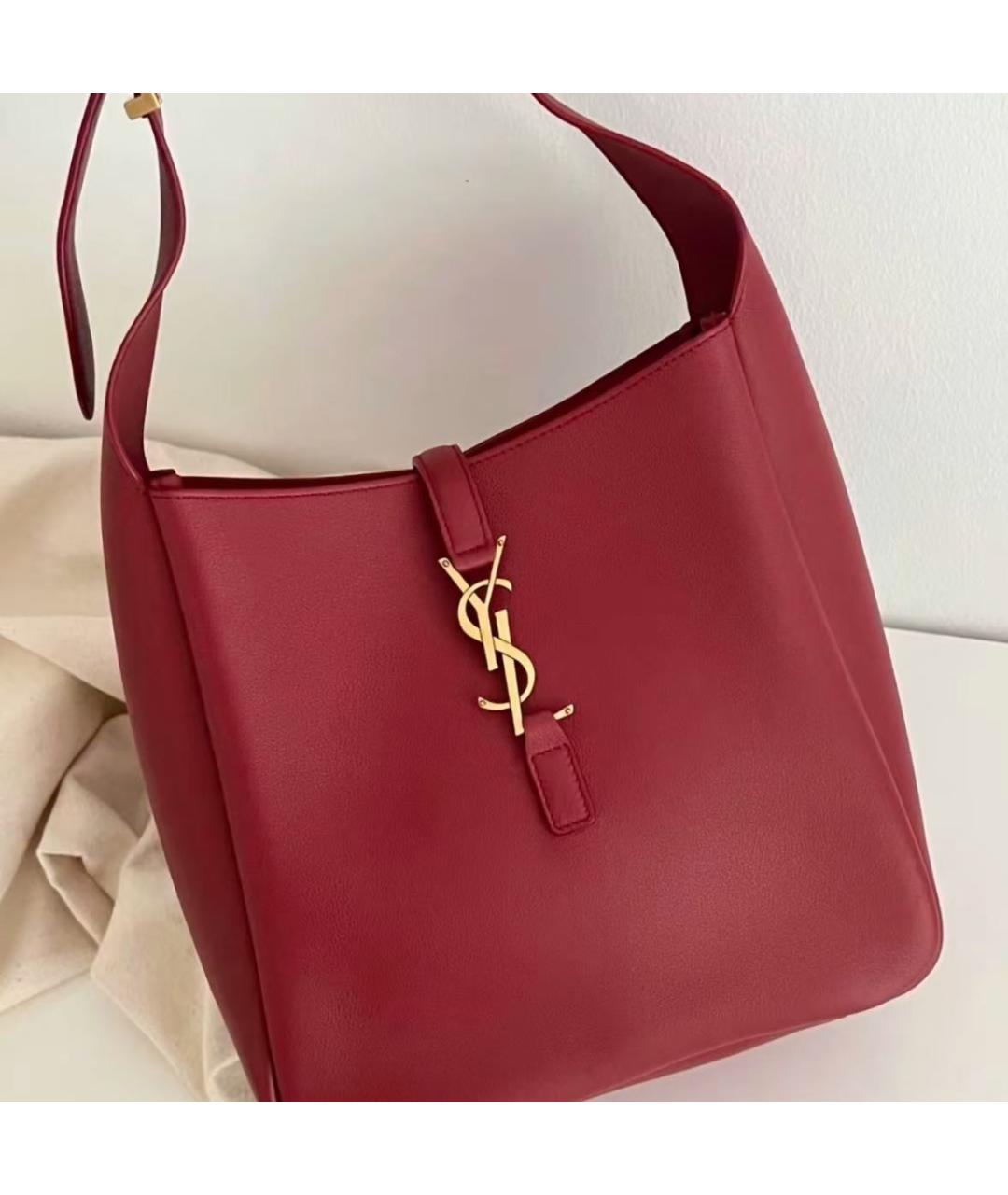 SAINT LAURENT Бордовая кожаная сумка через плечо, фото 2