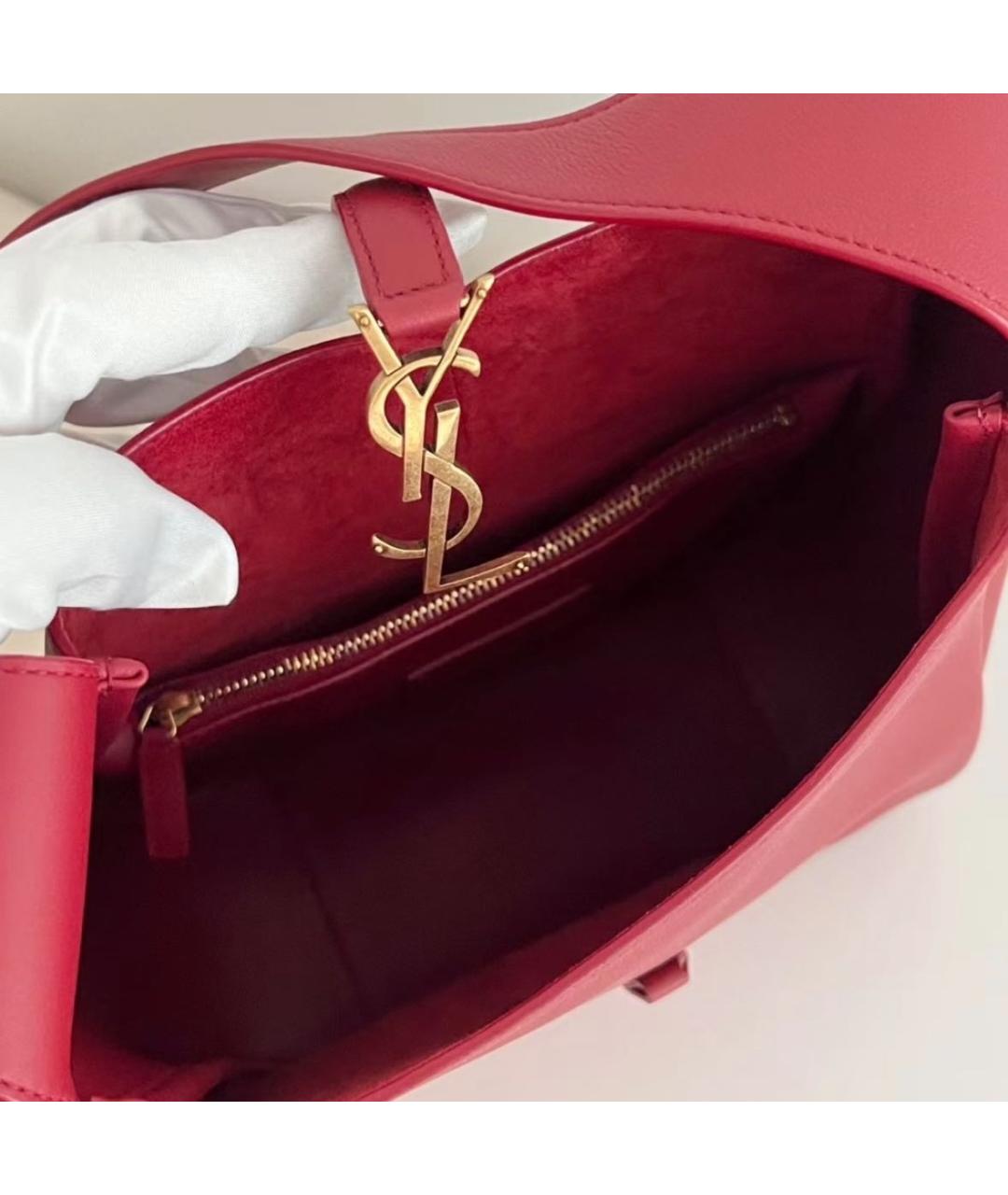 SAINT LAURENT Бордовая кожаная сумка через плечо, фото 4