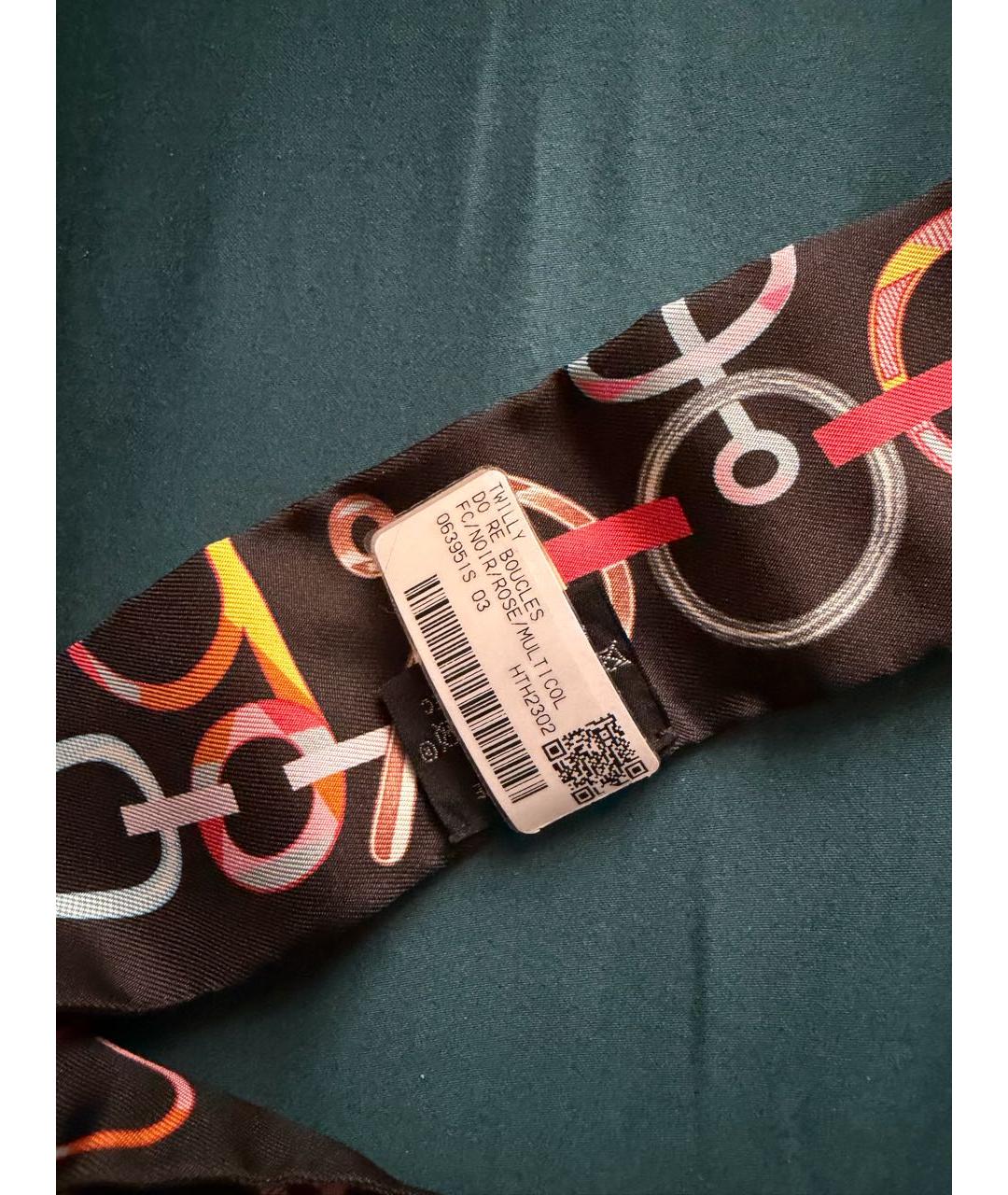 HERMES Черный шелковый шарф, фото 3