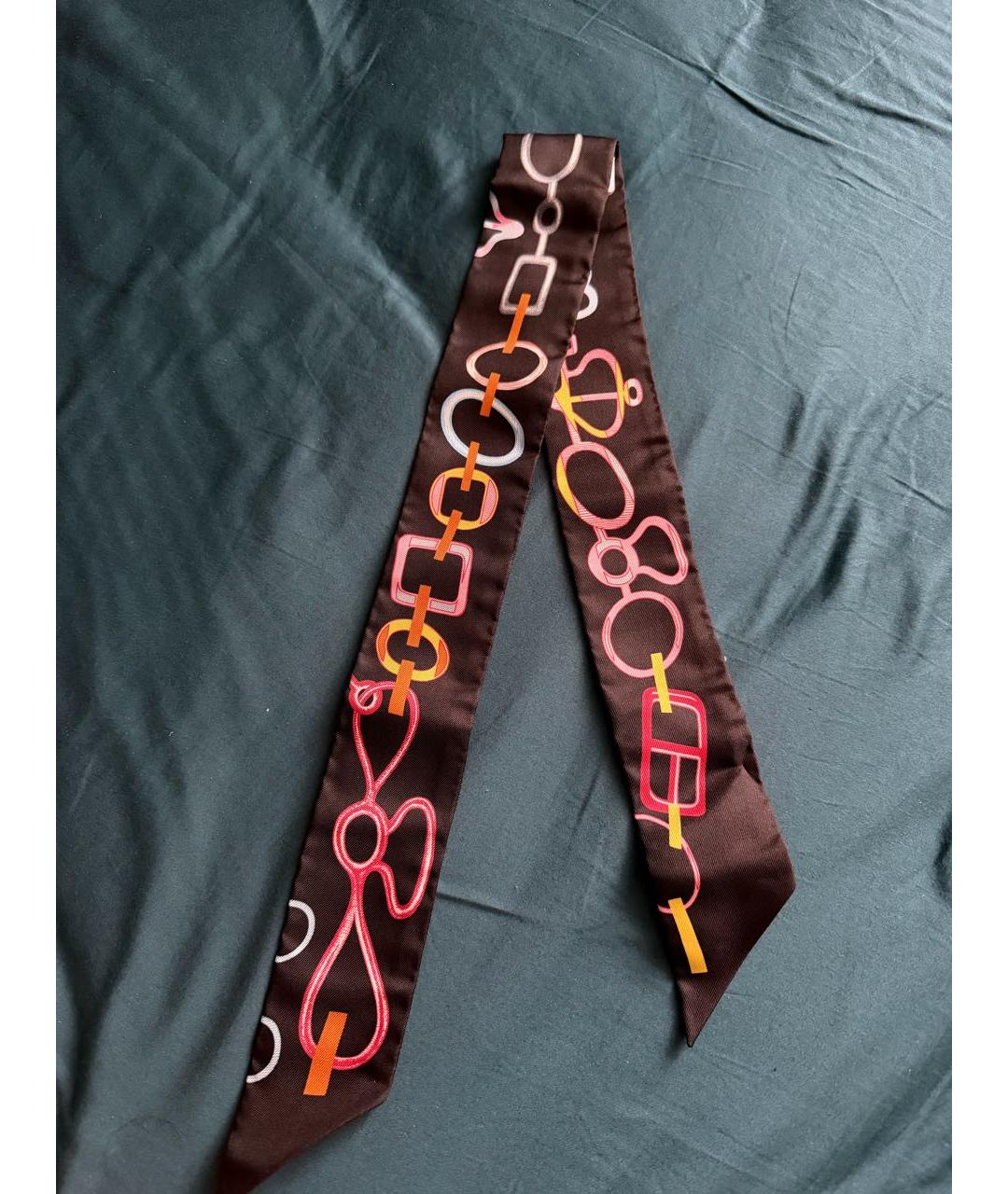 HERMES Черный шелковый шарф, фото 4