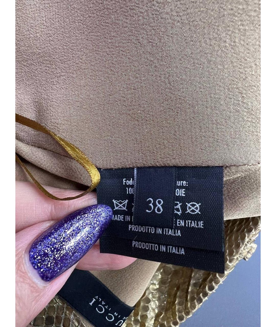 GUCCI Золотая юбка мини из экзотической кожи, фото 3