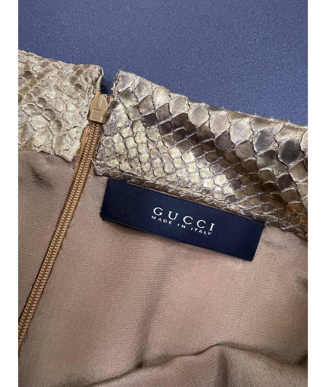 GUCCI Золотая юбка мини из экзотической кожи, фото 2