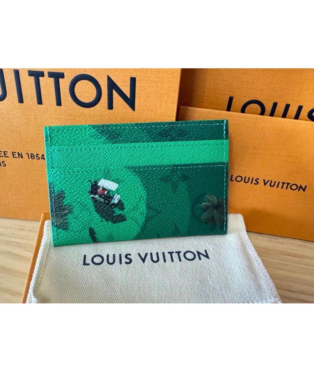 LOUIS VUITTON Зеленый кожаный кардхолдер, фото 5