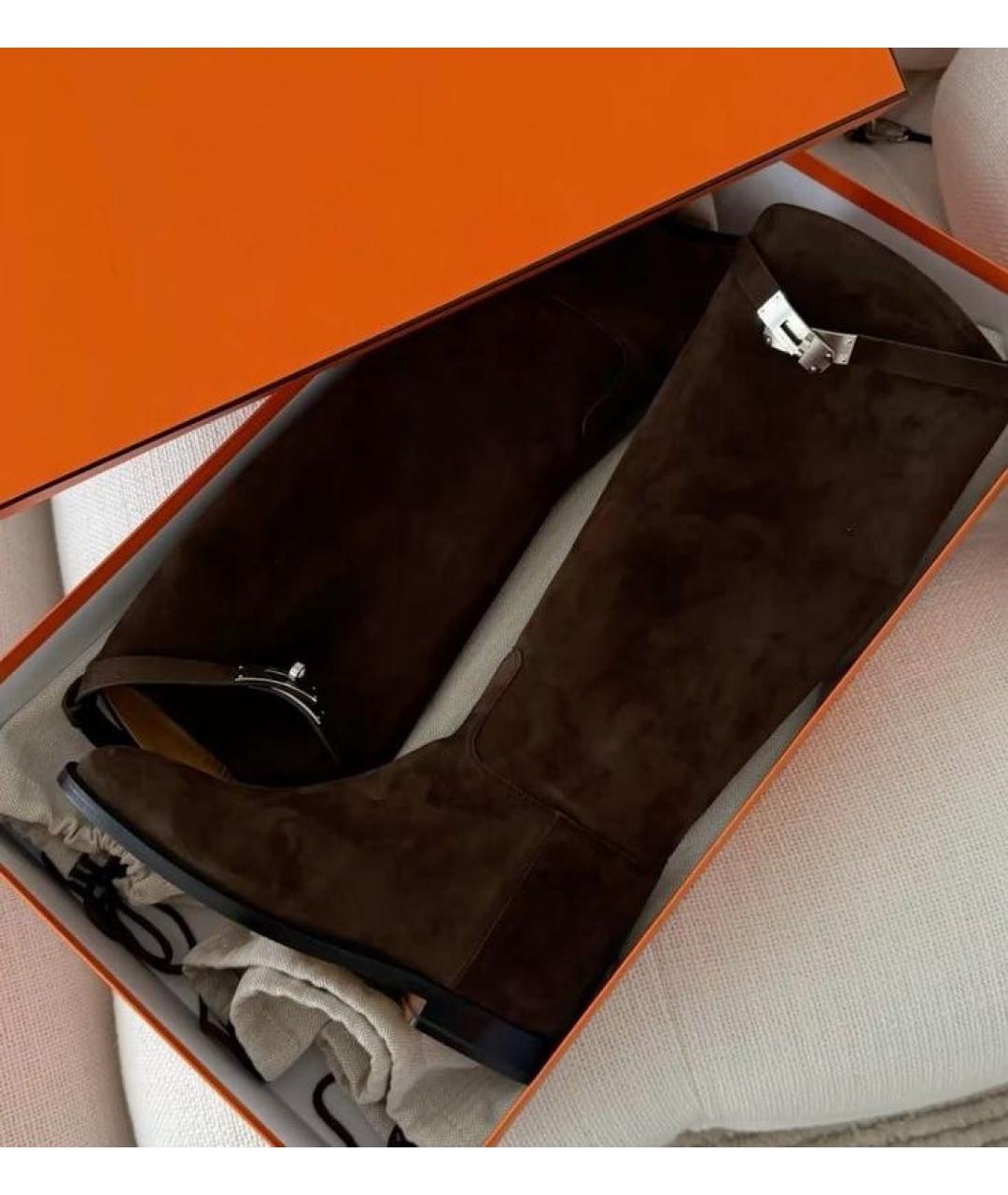 HERMES Коричневые замшевые сапоги, фото 3