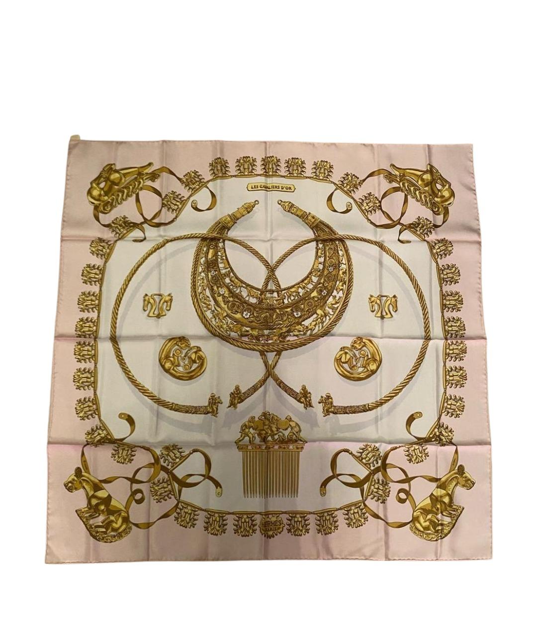 HERMES Розовый шелковый платок, фото 1