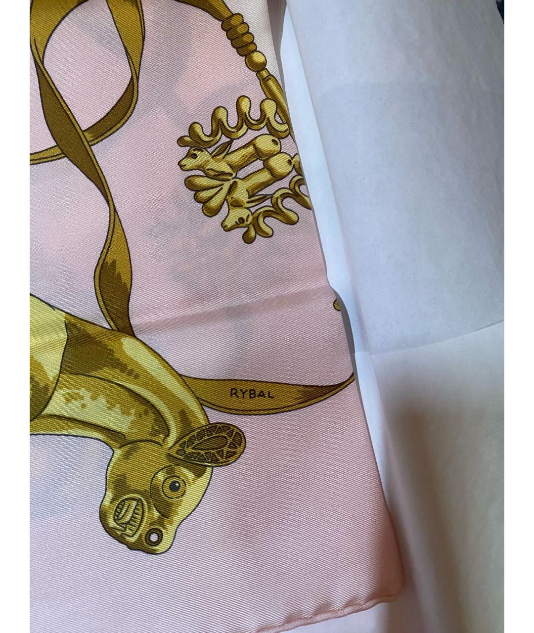 HERMES Розовый шелковый платок, фото 7