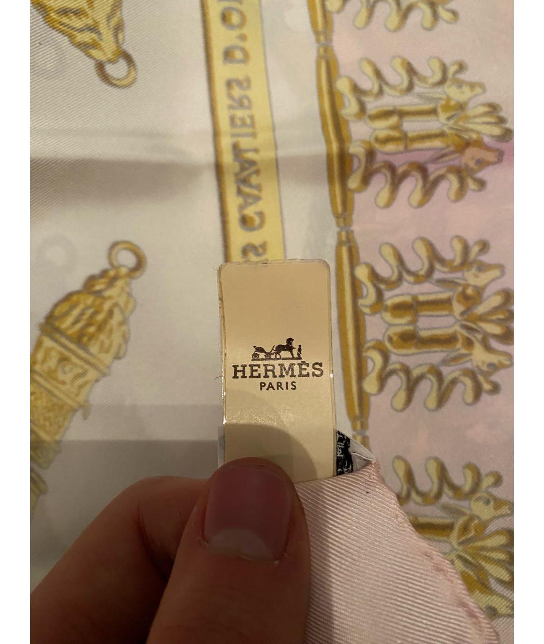 HERMES Розовый шелковый платок, фото 8