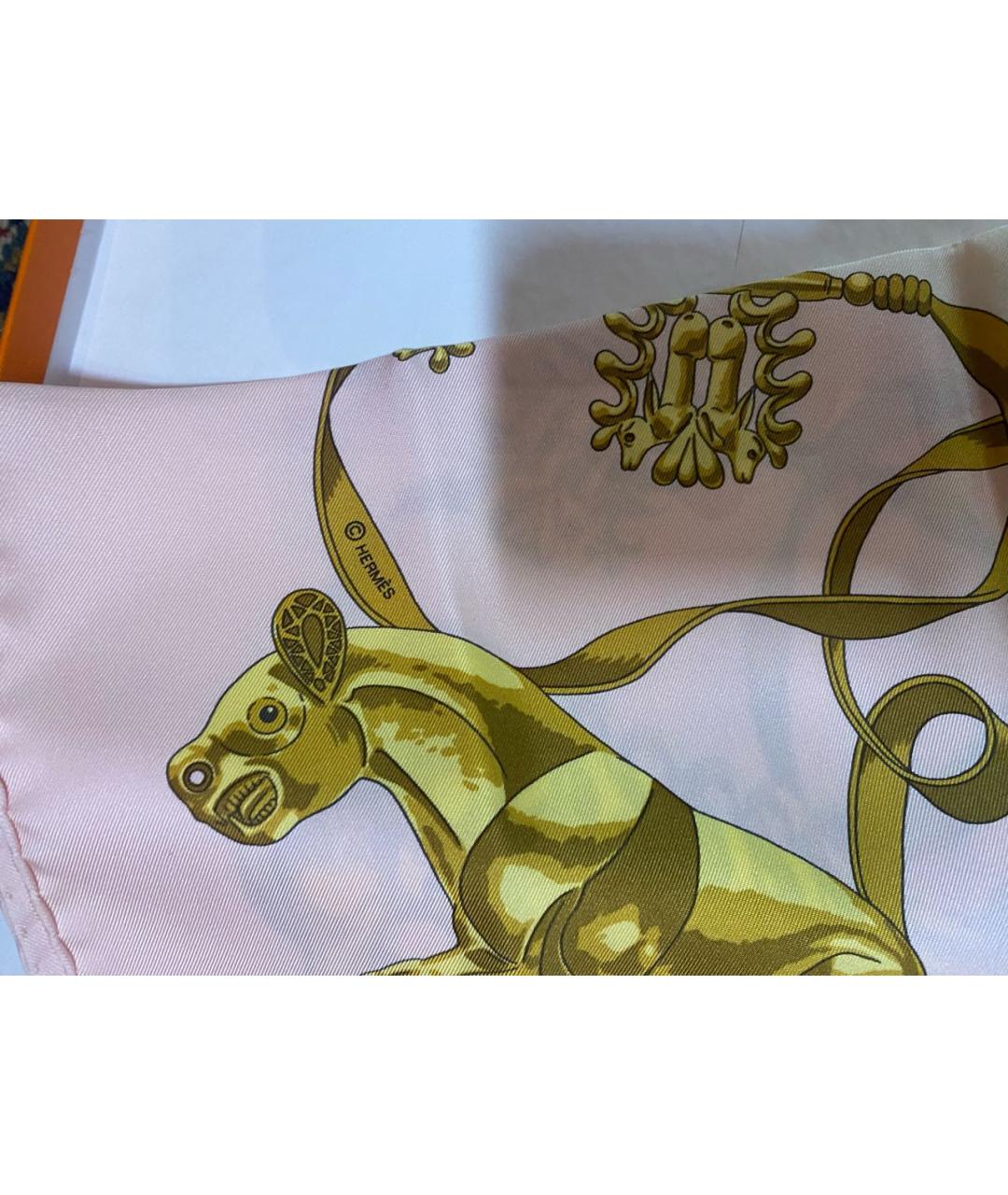 HERMES Розовый шелковый платок, фото 3