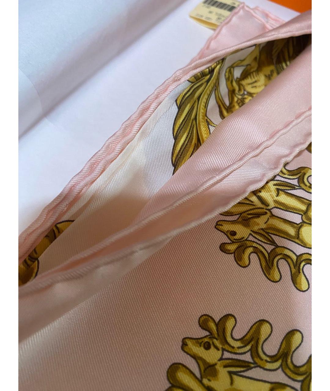 HERMES Розовый шелковый платок, фото 6