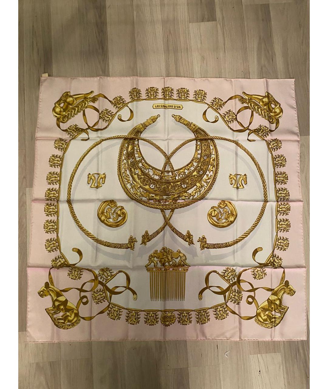 HERMES Розовый шелковый платок, фото 9