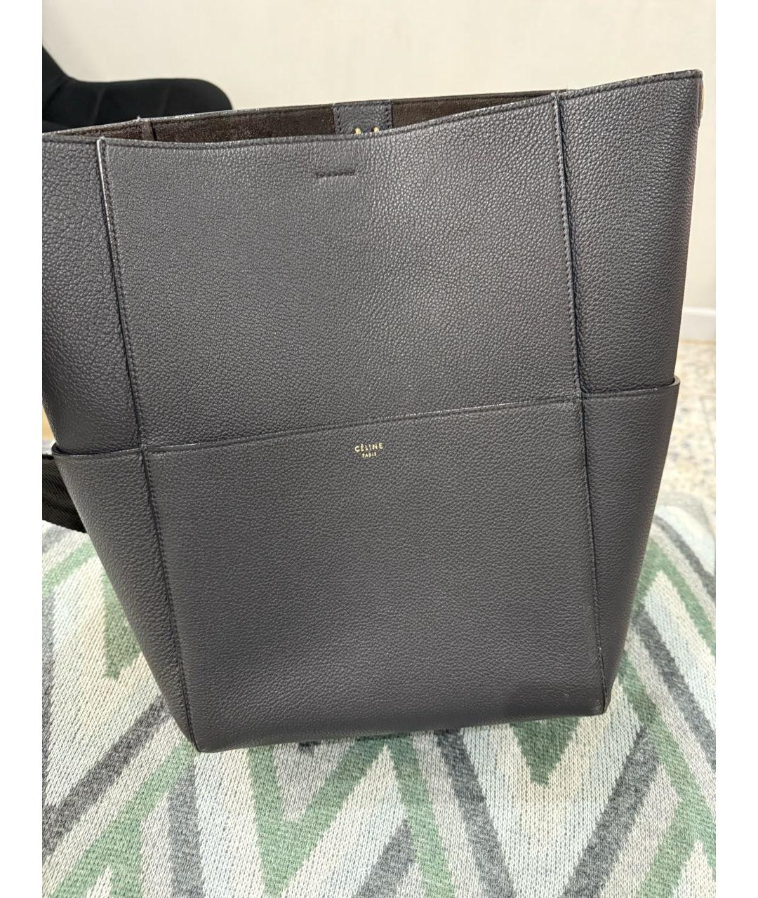 CELINE Антрацитовая кожаная сумка тоут, фото 2