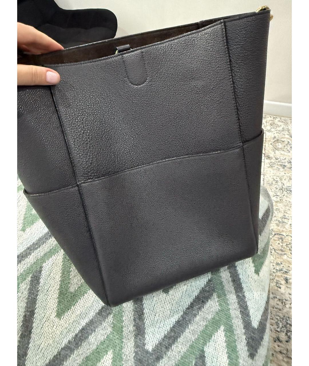 CELINE Антрацитовая кожаная сумка тоут, фото 3