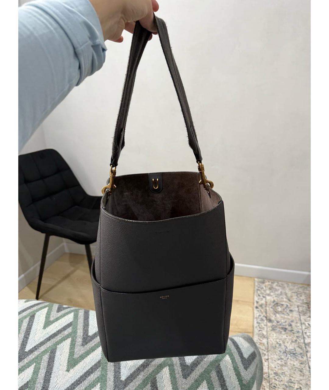 CELINE Антрацитовая кожаная сумка тоут, фото 5