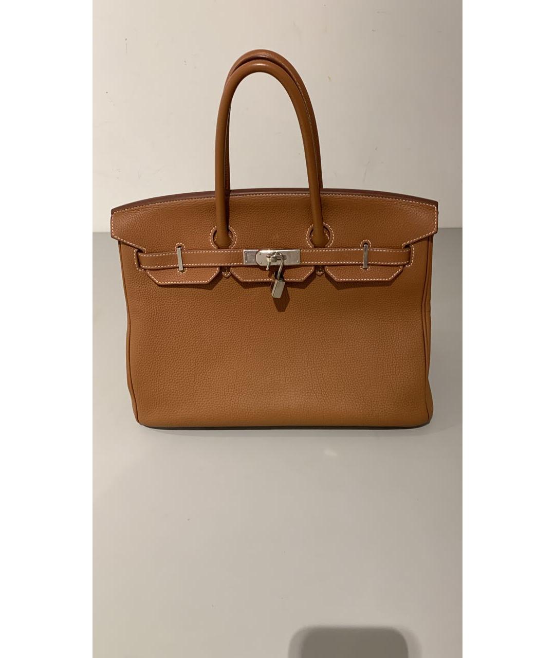 HERMES Коричневая кожаная сумка с короткими ручками, фото 5