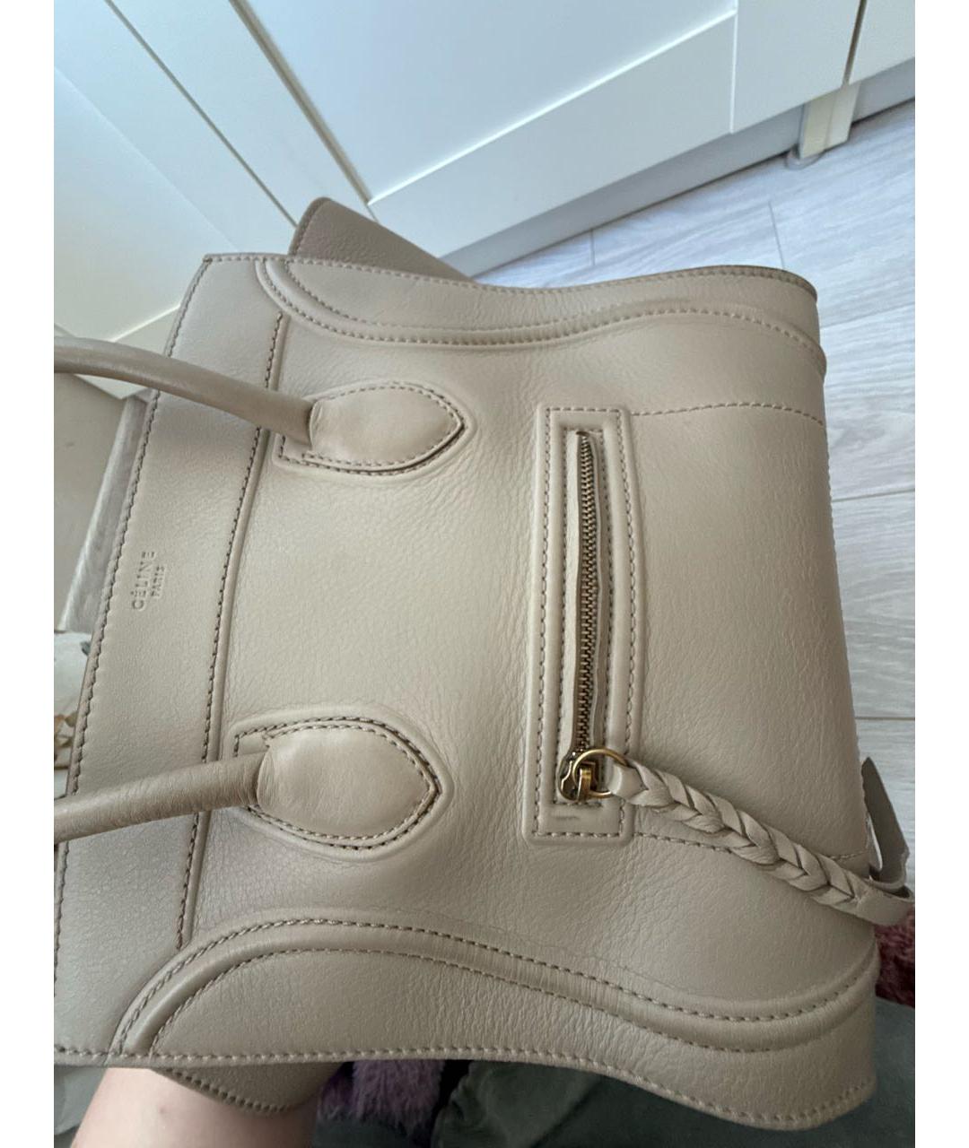 CELINE Бежевая кожаная сумка с короткими ручками, фото 6