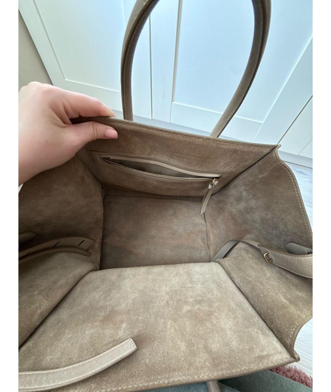 CELINE Бежевая кожаная сумка с короткими ручками, фото 4