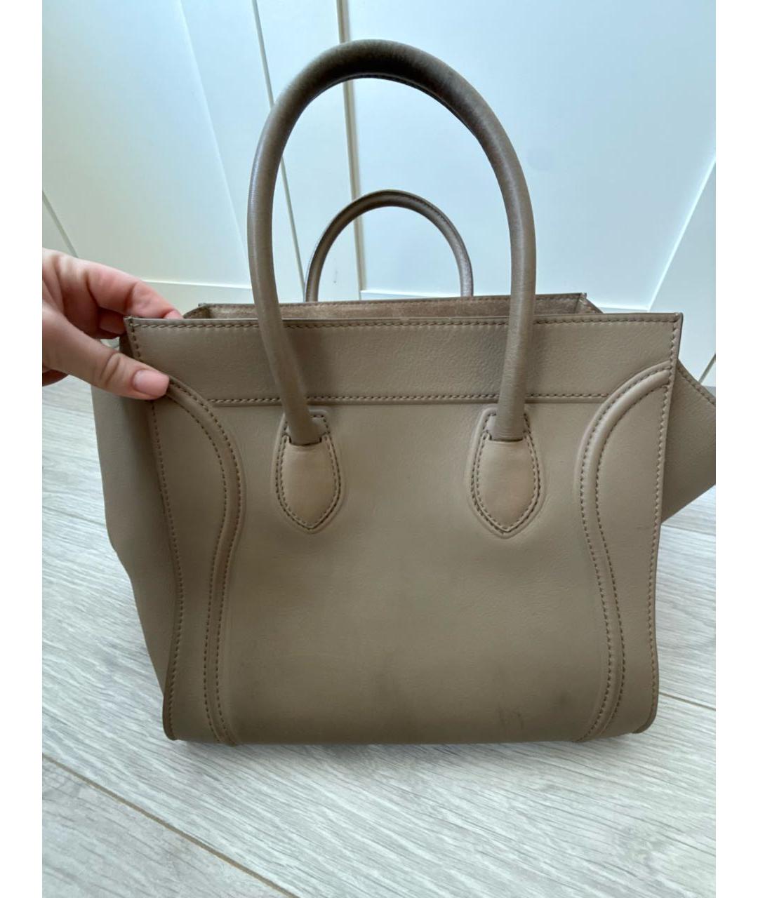 CELINE Бежевая кожаная сумка с короткими ручками, фото 7