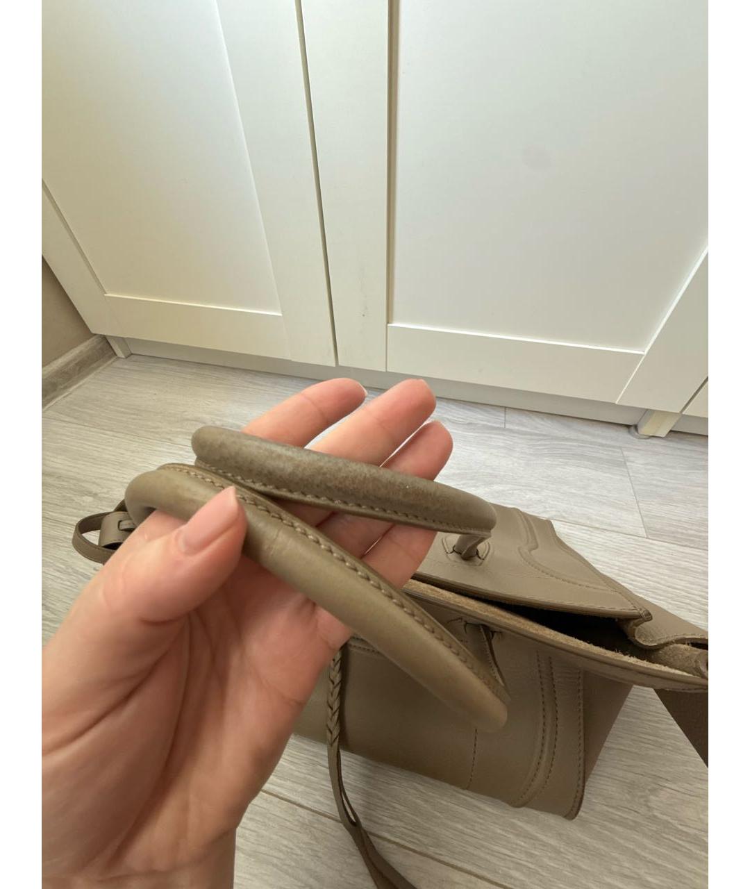 CELINE Бежевая кожаная сумка с короткими ручками, фото 5