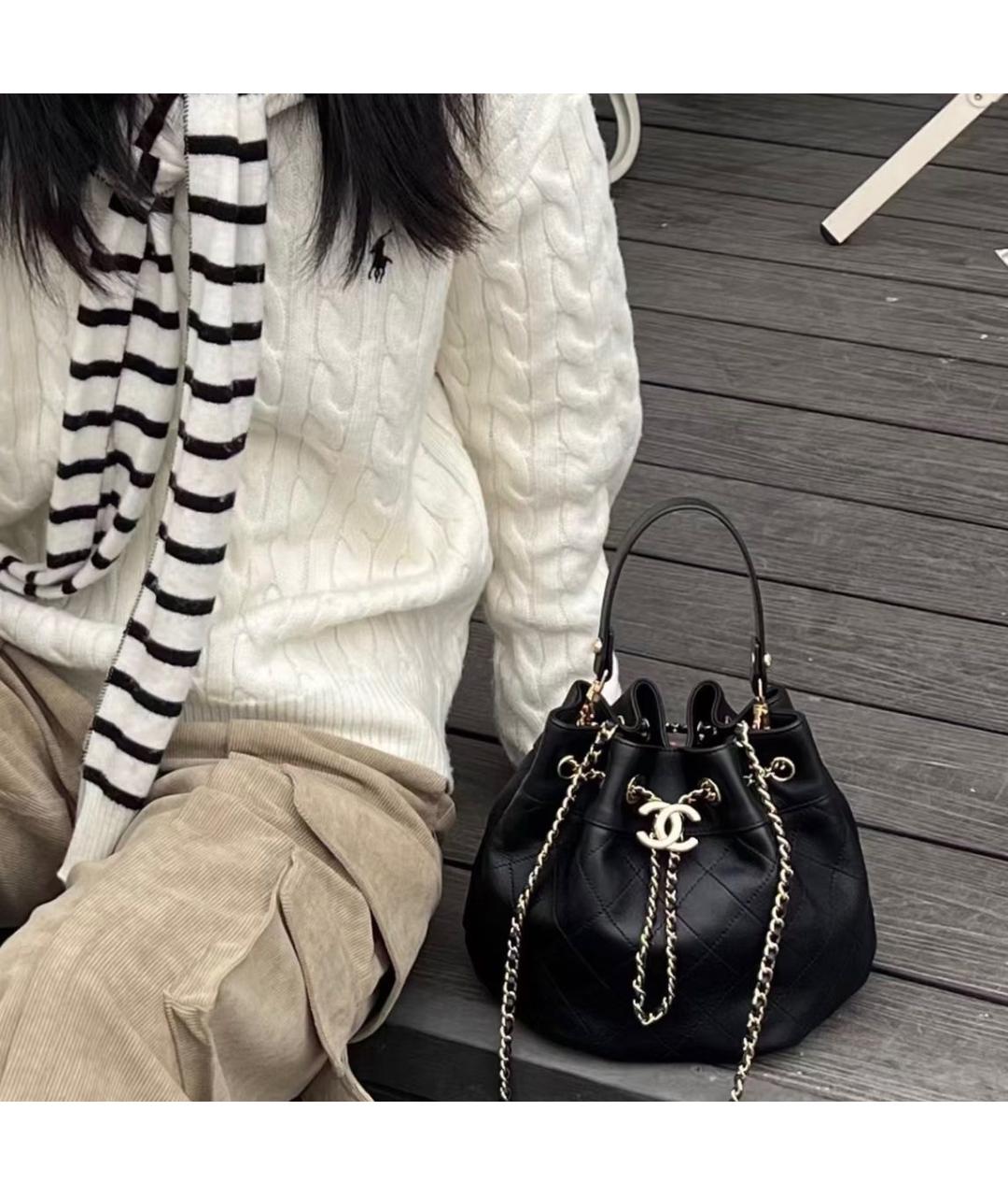 CHANEL Черная кожаная сумка через плечо, фото 5