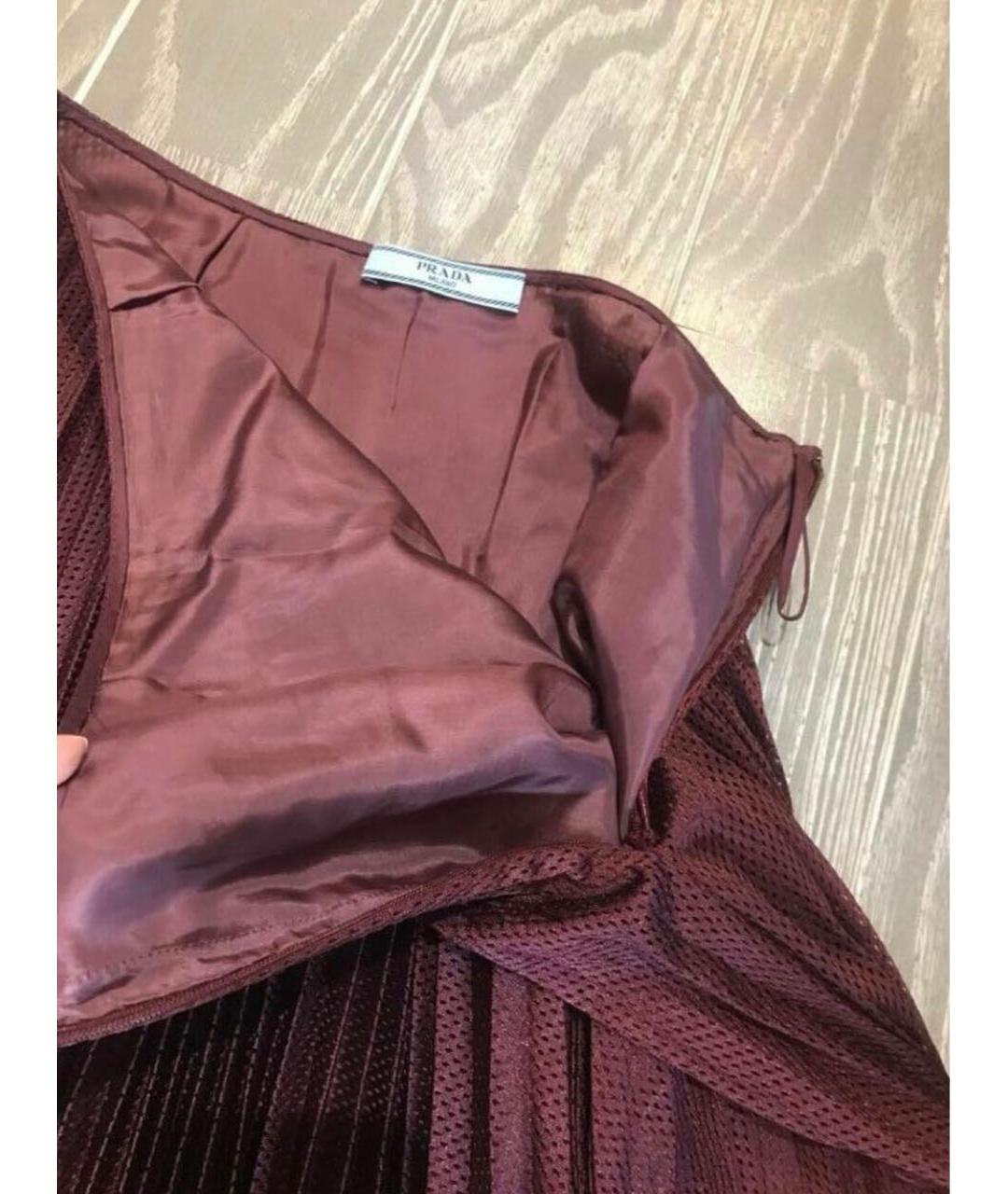 PRADA Бордовая шелковая юбка миди, фото 6