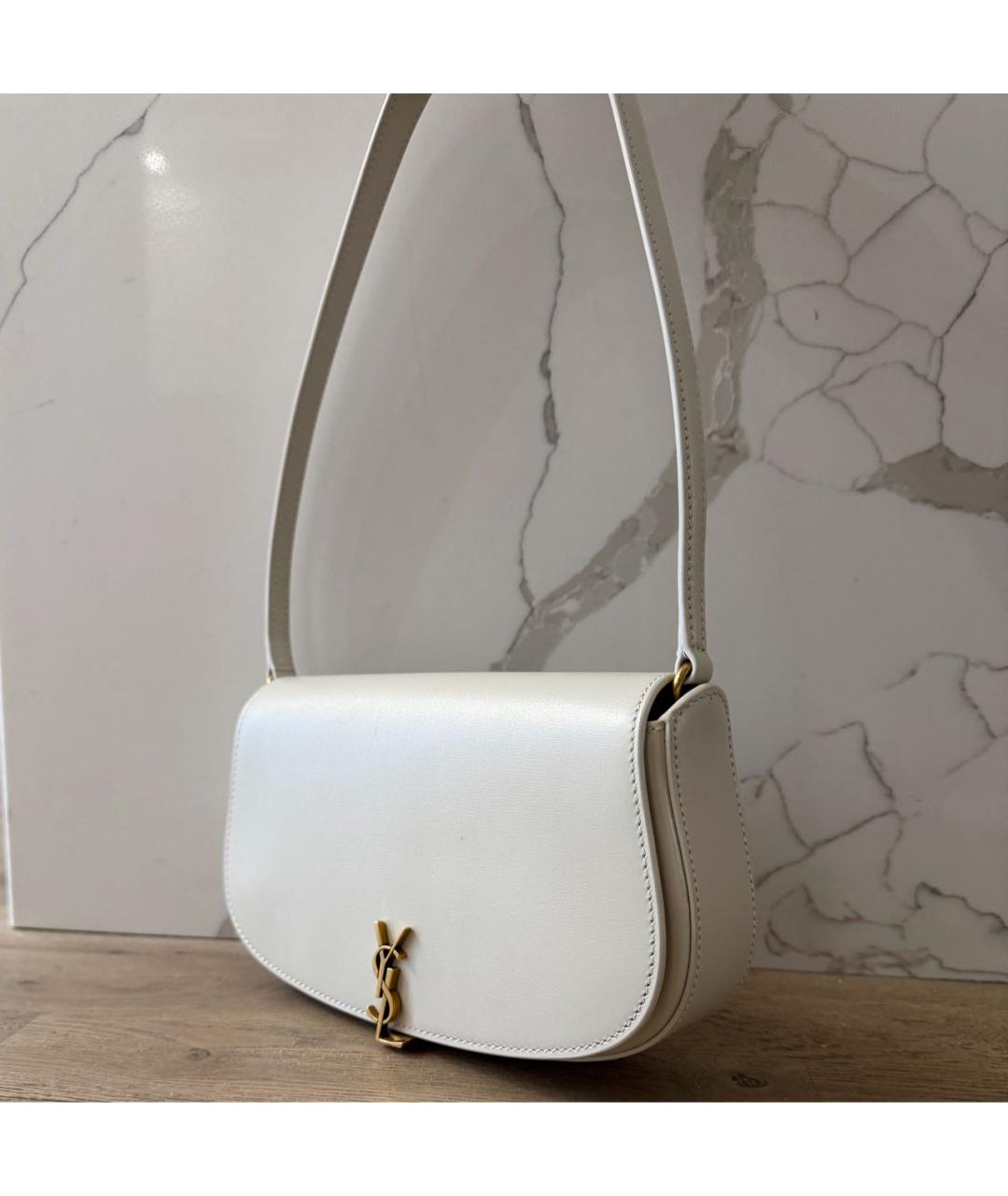 SAINT LAURENT Бежевая кожаная сумка через плечо, фото 2