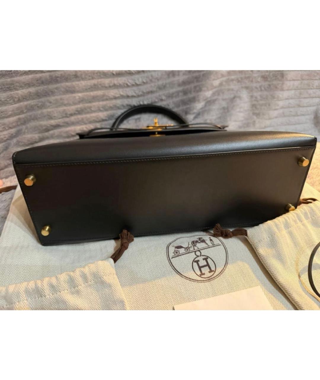 HERMES Черная кожаная сумка с короткими ручками, фото 3