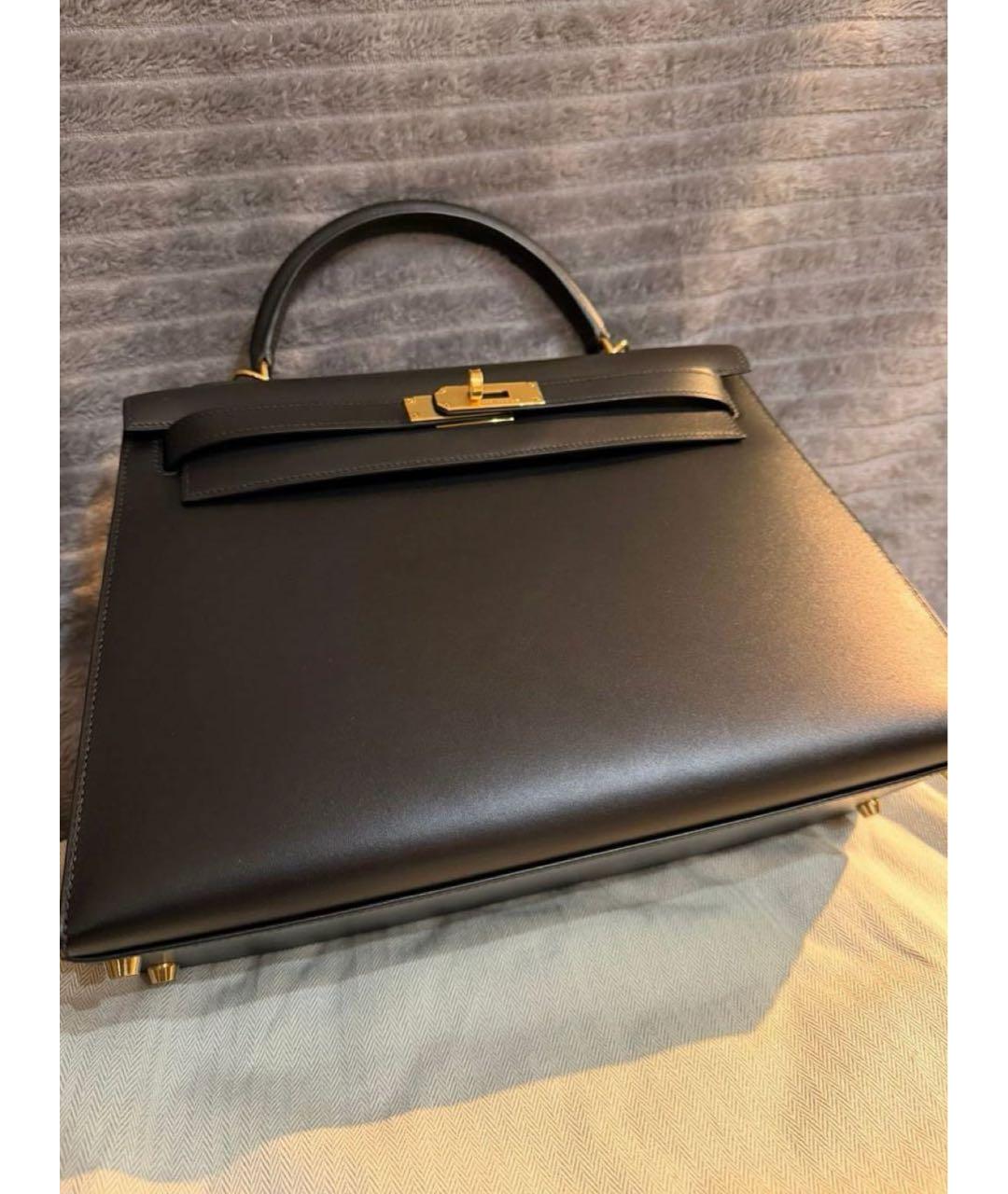 HERMES Черная кожаная сумка с короткими ручками, фото 2