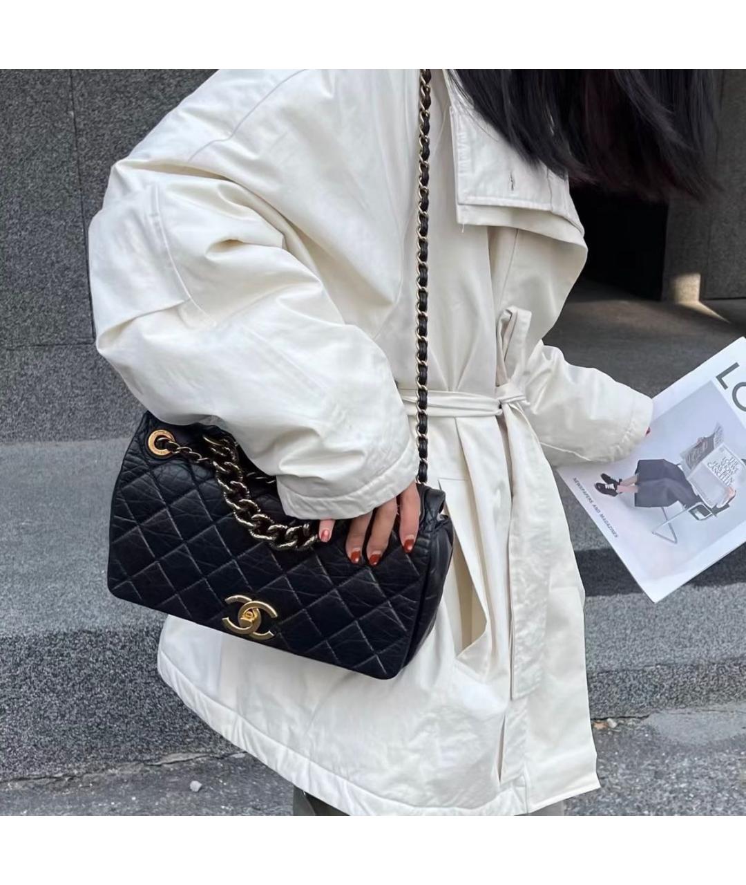 CHANEL Черная кожаная сумка через плечо, фото 7