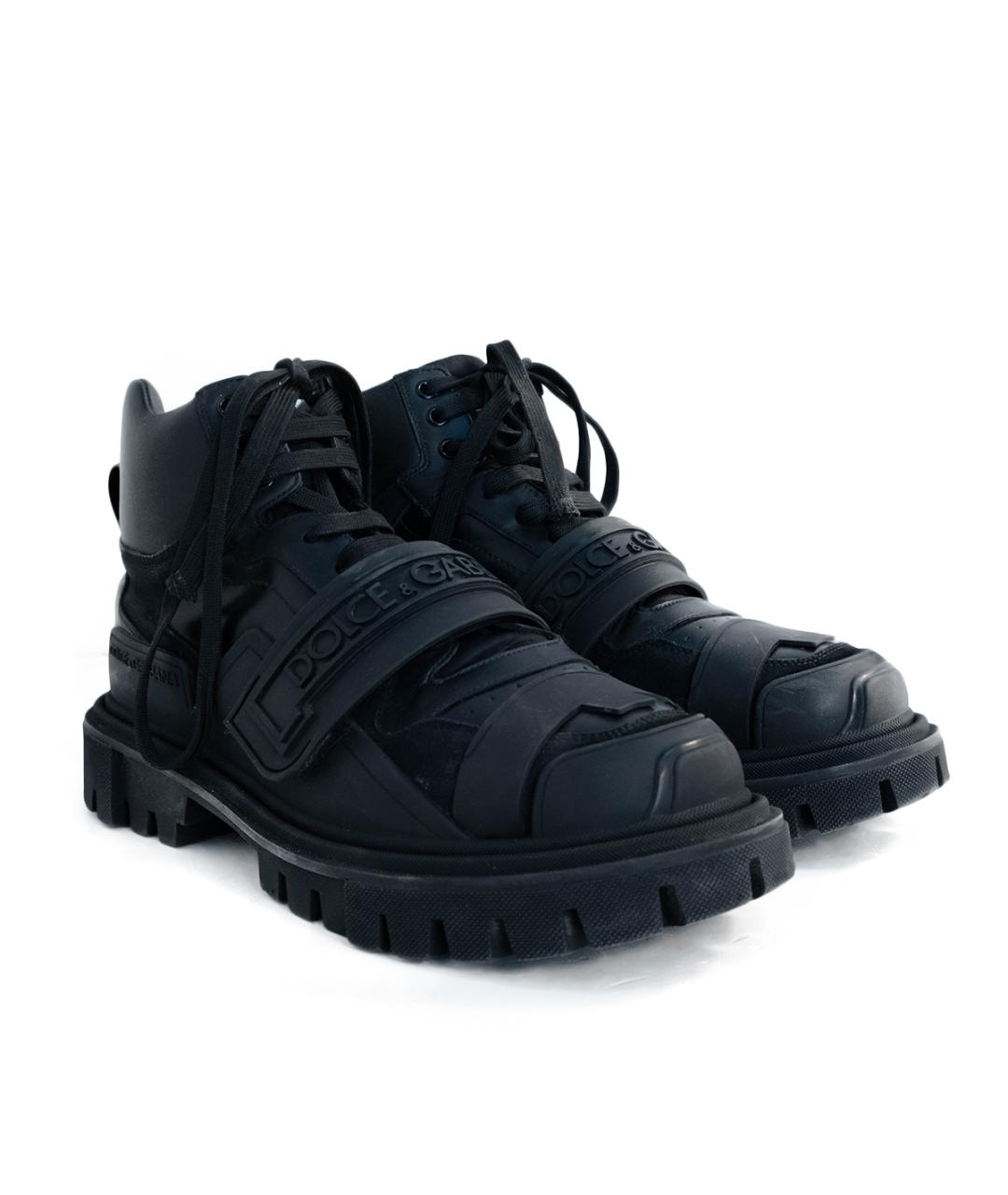 DOLCE&GABBANA Черные кожаные высокие кроссовки / кеды, фото 2