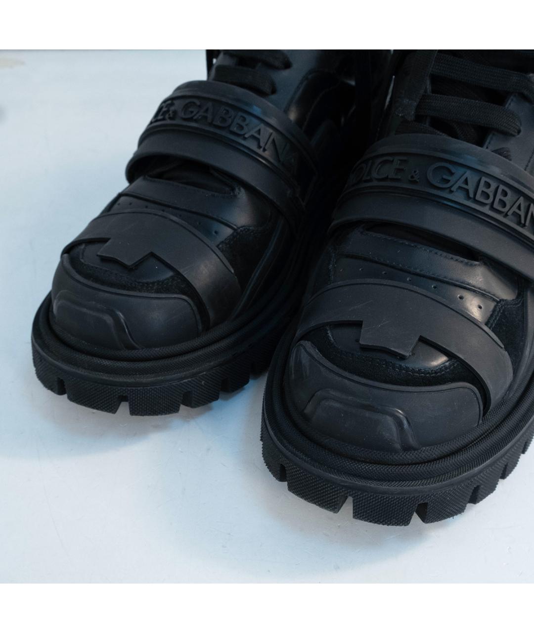 DOLCE&GABBANA Черные кожаные высокие кроссовки / кеды, фото 3