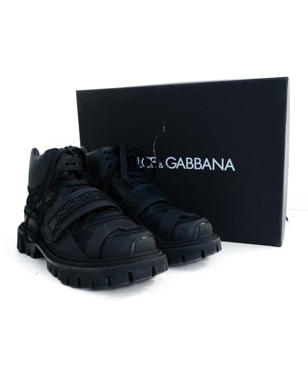 DOLCE&GABBANA Черные кожаные высокие кроссовки / кеды, фото 6