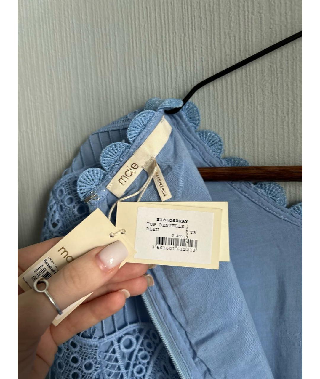 MAJE Голубая вискозная блузы, фото 7