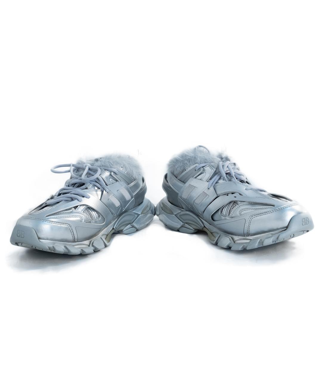 BALENCIAGA Серебряные кожаные низкие кроссовки / кеды, фото 4