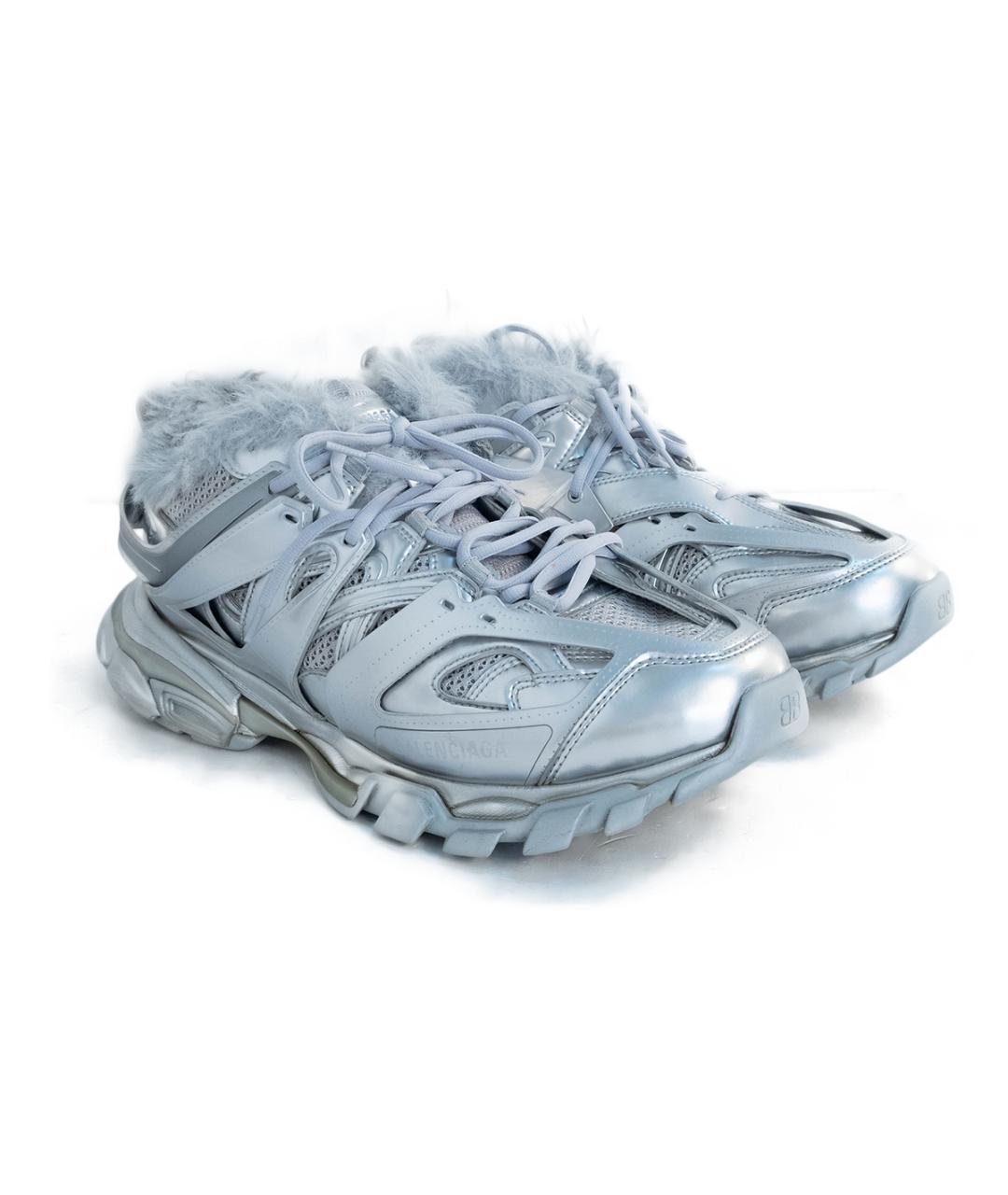 BALENCIAGA Серебряные кожаные низкие кроссовки / кеды, фото 2