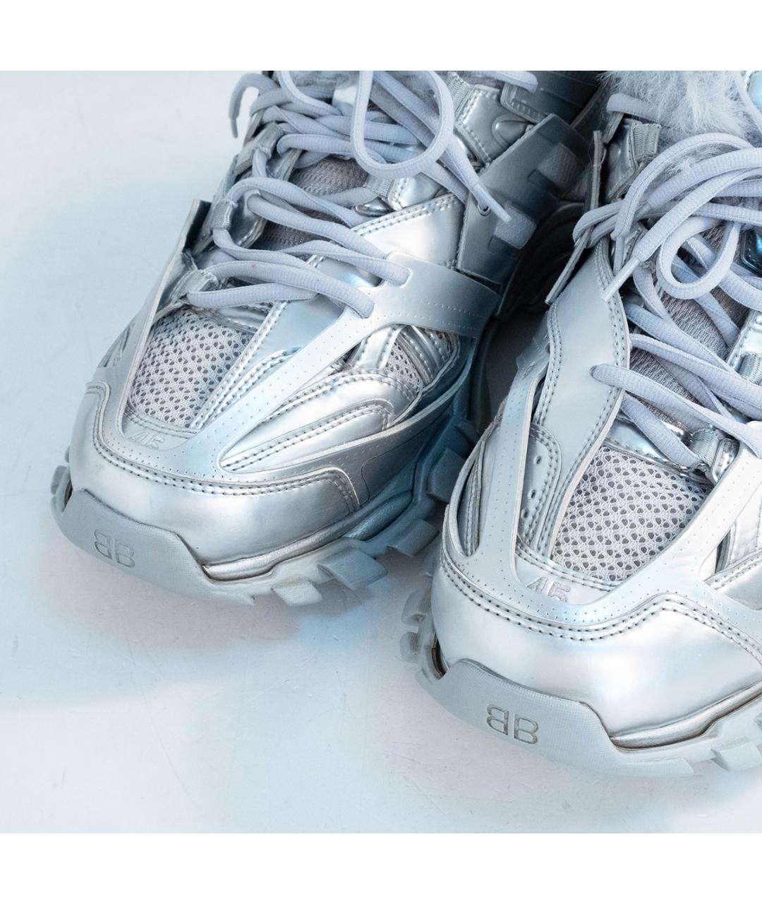 BALENCIAGA Серебряные кожаные низкие кроссовки / кеды, фото 3