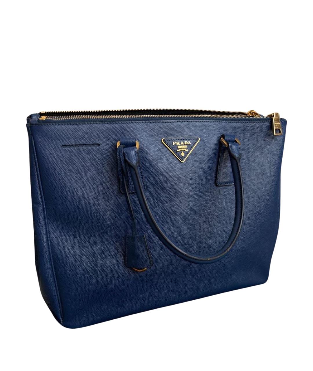 PRADA Темно-синяя кожаная сумка с короткими ручками, фото 1