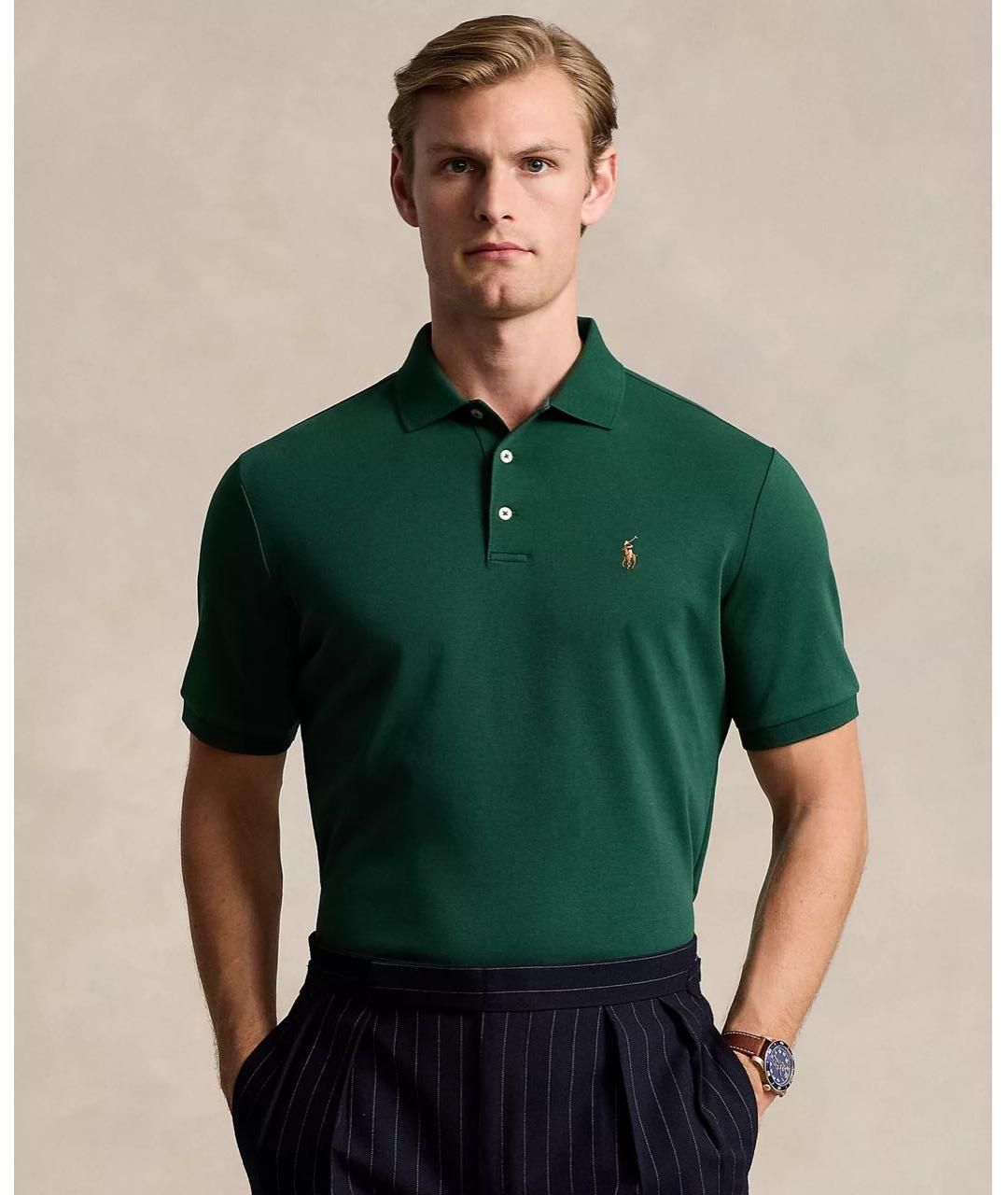 POLO RALPH LAUREN Зеленые хлопковое поло с коротким рукавом, фото 3