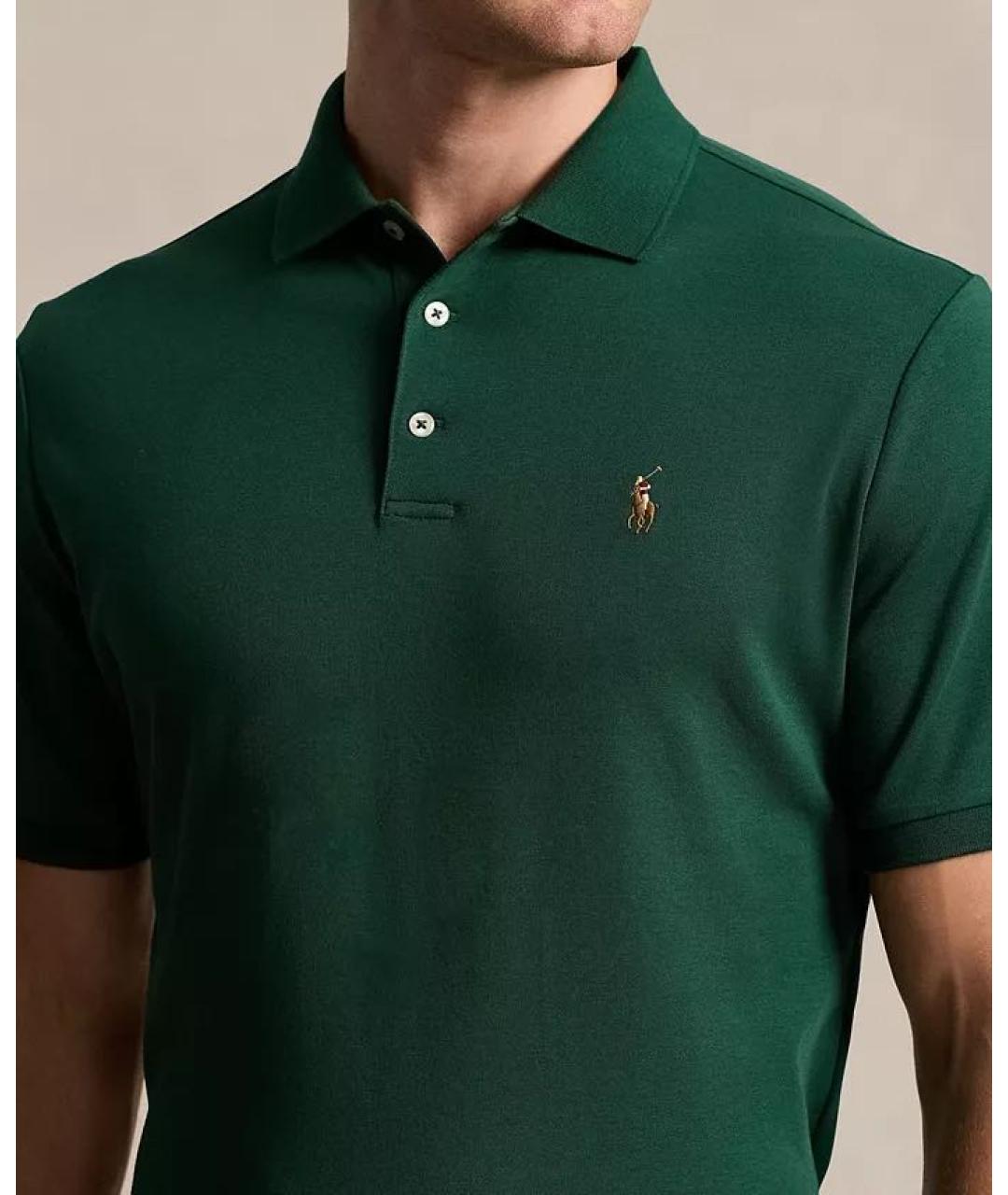 POLO RALPH LAUREN Зеленые хлопковое поло с коротким рукавом, фото 4
