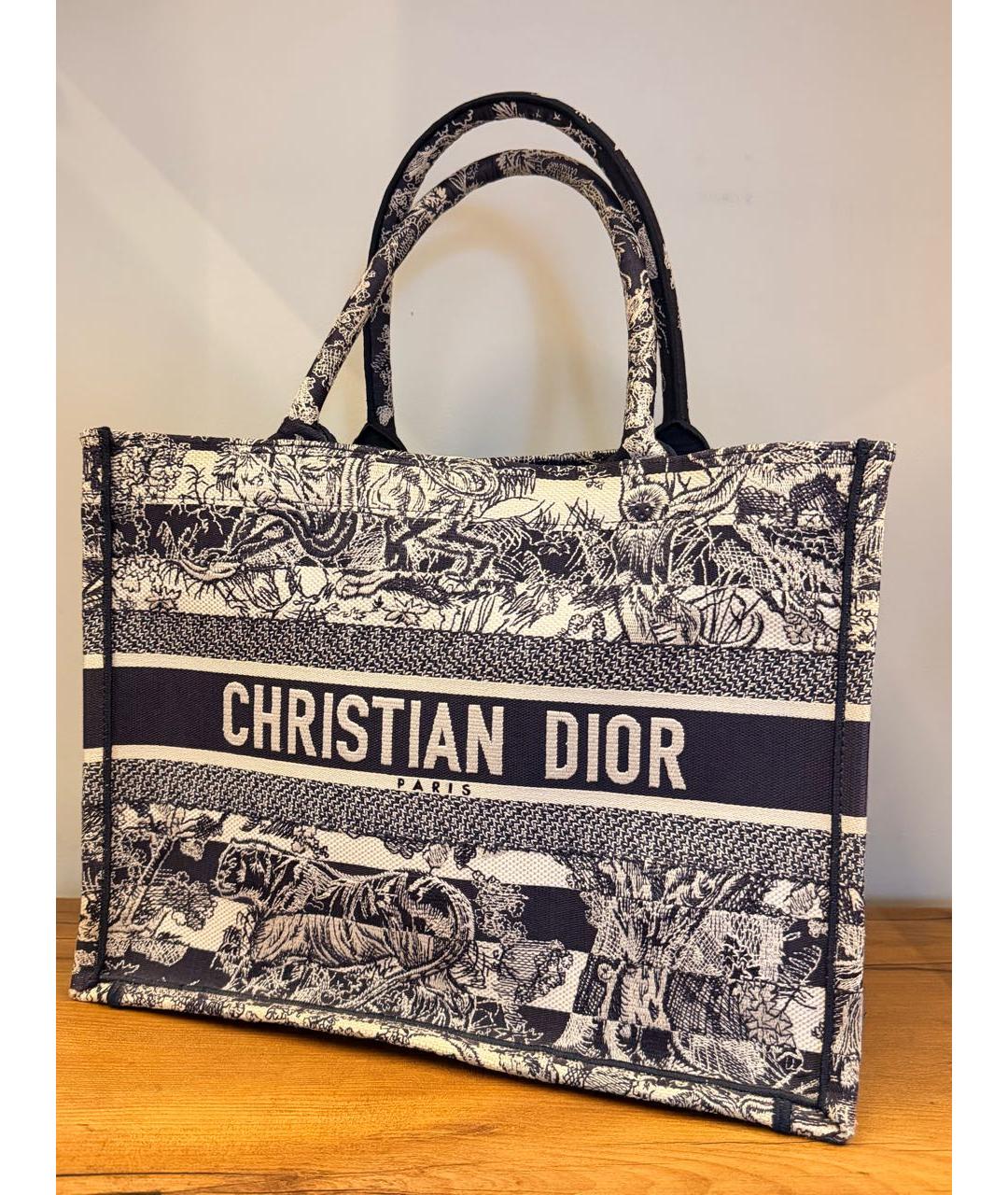 CHRISTIAN DIOR Темно-синяя жаккардовая сумка тоут, фото 3