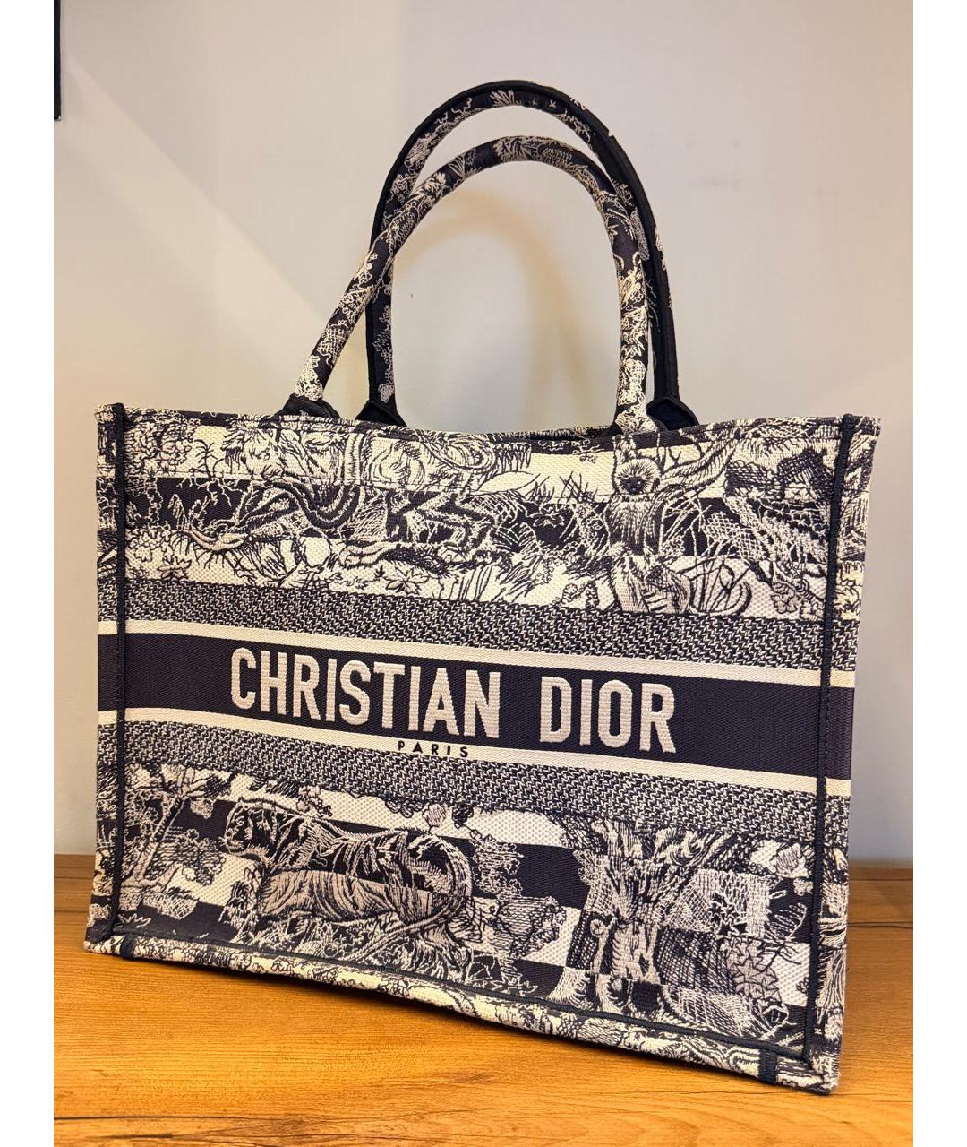 CHRISTIAN DIOR Темно-синяя жаккардовая сумка тоут, фото 5