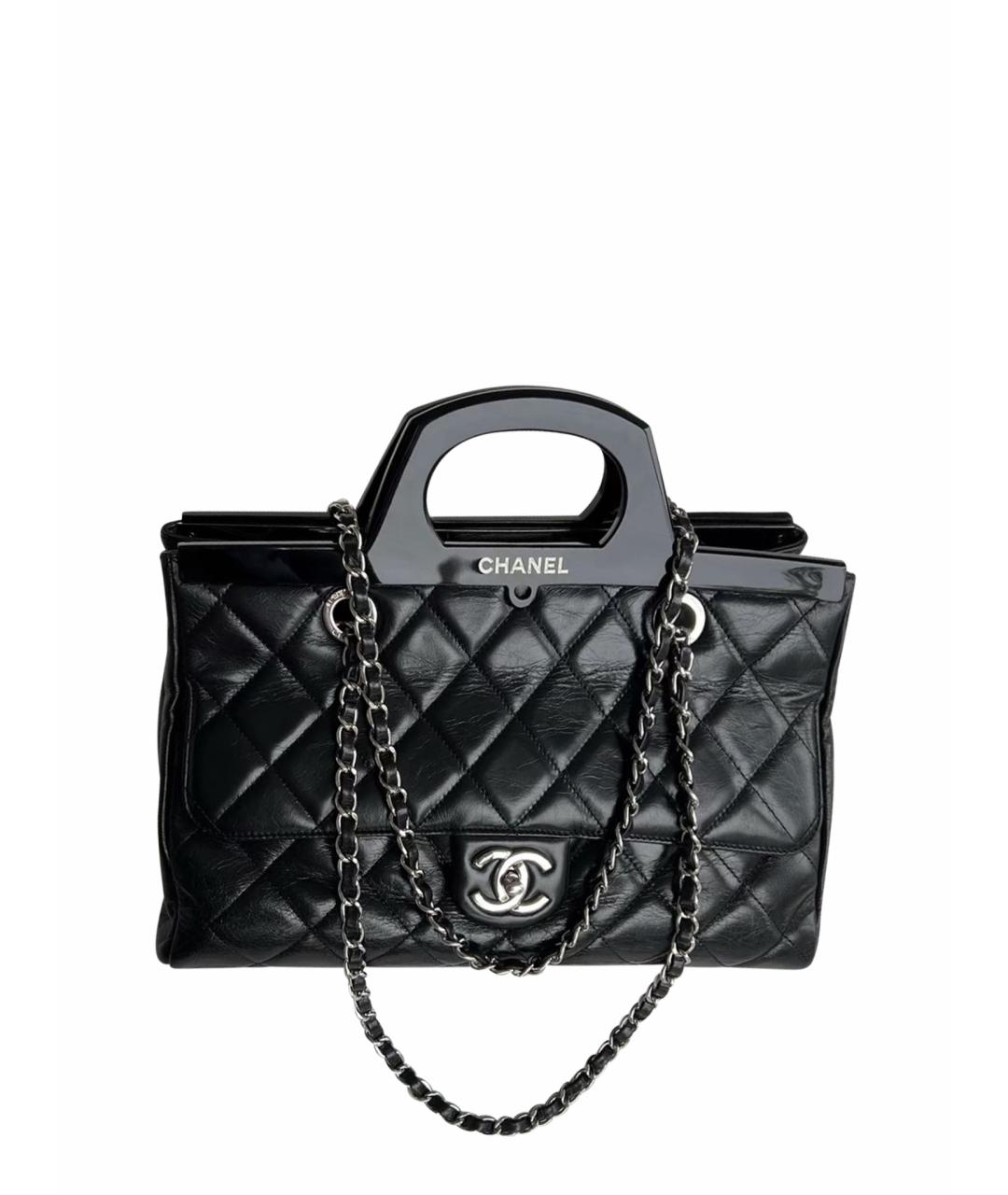 CHANEL Черная кожаная сумка с короткими ручками, фото 1