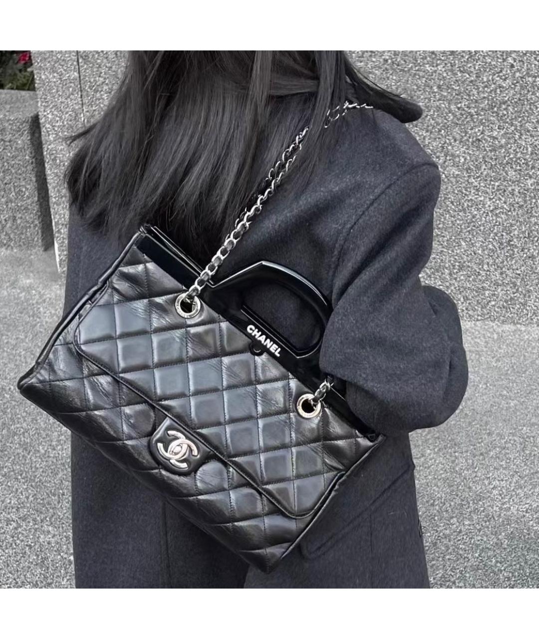 CHANEL Черная кожаная сумка с короткими ручками, фото 7